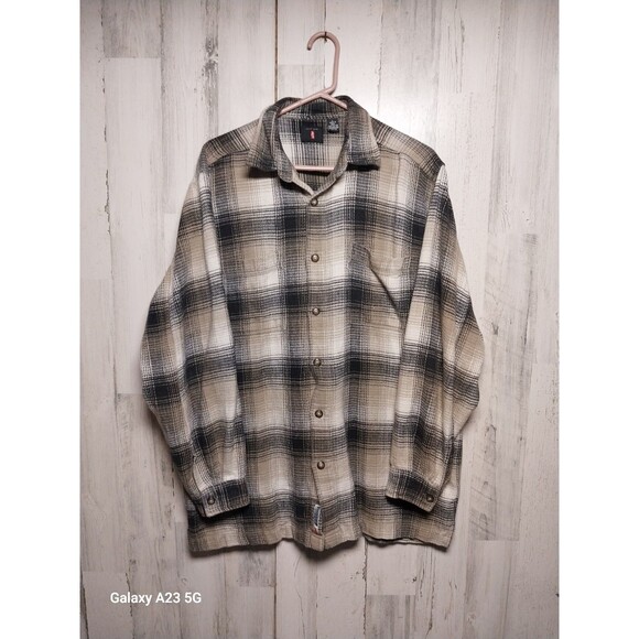 Vintage Levis Shirt Mens Large Gray Brown Plaid Flannel Button Up Red Tab 90s - Picture 1 of 6